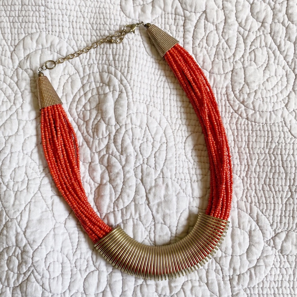 🏝️ Orange and Gold Multi-strand Beaded Necklace
